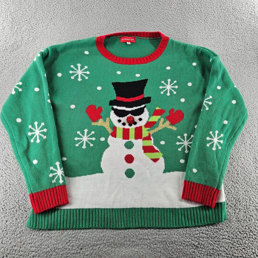Ugly Christmas Sweater Large Green Snowman Holiday Party Knit Winter‎